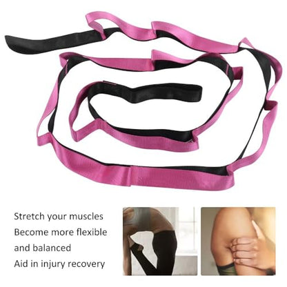 Nylon Webbing Neoprene Stretch Band Non-elastic Pull Strap Longened Yoga Training Belt Auxiliary Rope for Split Leg Dance and Body Stretching - color: Purple