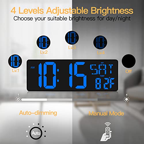 XREXS 17.2 Inch Large Digital Wall Clock with Remote Control - color: Blue