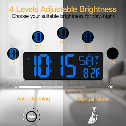 XREXS 17.2 Inch Large Digital Wall Clock with Remote Control - color: Blue