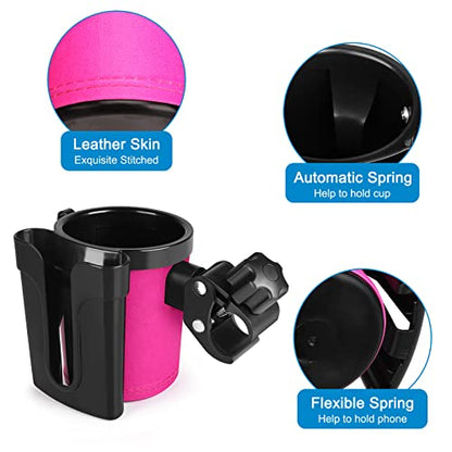 Accmor Stroller Cup Holder with Phone Keys Holder, 3-in-1 Universal Cup Holder, Drinks Bottle Holder for Stroller, Bike, Wheelchair, Walker, Scooter - color: Black Pink