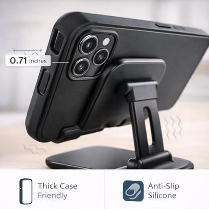 Mizi Portable Cell Phone Stand for Desk - Height & Angle Adjustable Mobile Foldable Holder, Compatible with iPhone 17 16 15 14 13 12 11 Pro Max, Galaxy S25 S24, All 4–10" Devices - Black - size: L311