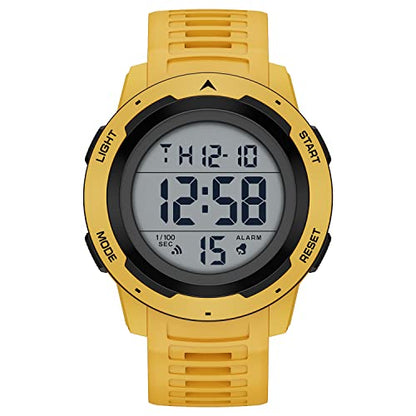 GOLDEN HOUR Mens Waterproof Digital Sport Watches Wide Screen Easy Read Display Military Style with Rubber Strap - color: yelllow