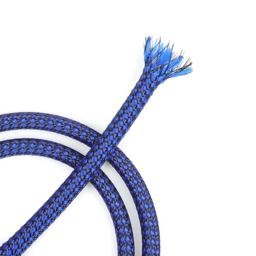 Expandable Braided Cable Sleeve, PP Yarn + PET Braided Expandable Sleeving Cable Management Protection High Density PET Wire Cover Sheath for Cables (Blue Black, 4mm (5/32")-49ft) -49ft - color: Blue Black, size: 4mm (5/32")-49ft