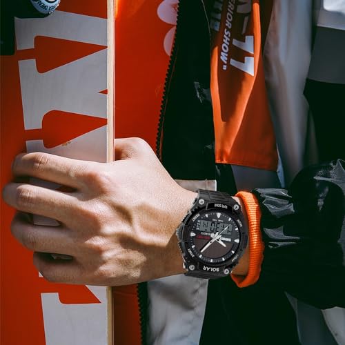 FANMIS Men Sports Outdoor Watch Analog Digital Multifunctional Black Watch - color: Black