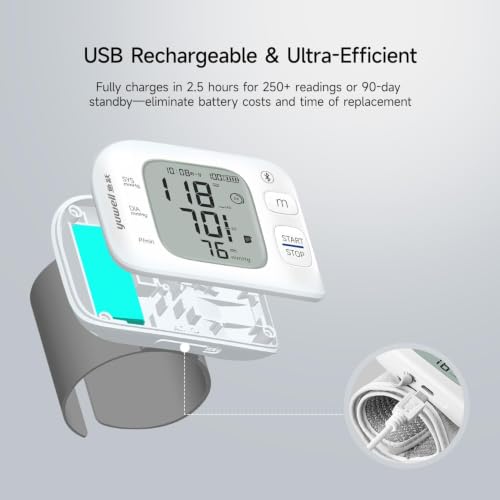 yuwell Smart Wrist Blood Pressure Monitor with Bluetooth | Medical Grade, BP Machine for Home Use | Ultra Light Weight, Smart Inflation Cuff, Large Display, Rechargeable Battery, App for iOS & Android - style: 8800AR