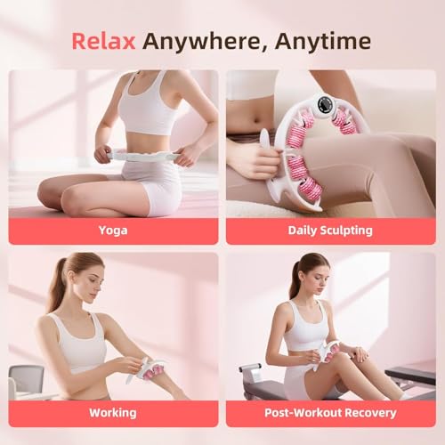 Cellulite Massage Roller for Legs, Anti Cellulite Massage Tool with Detachable Handle, Cellulite Remover for Legs, Lymphatic Drainage & Deep Tissue Pain Relief (Pink) - color: Pink