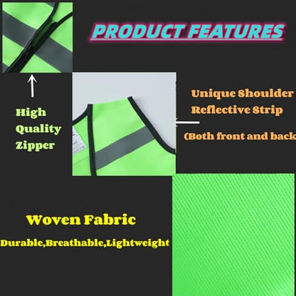 Green Kids Construction Vest, Hi Vis Toddler Safety Vest, XS Zipper - color: Green, size: X-Small