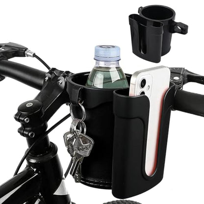 Bike Cup Holder & Phone Mount, 3-in-1 Waterproof Handlebar Drink Holder with Phone Mount ＆Cell Phon e Keys for E-Bike, Scooter, Stroller, Wheelchair (Black) - color: black