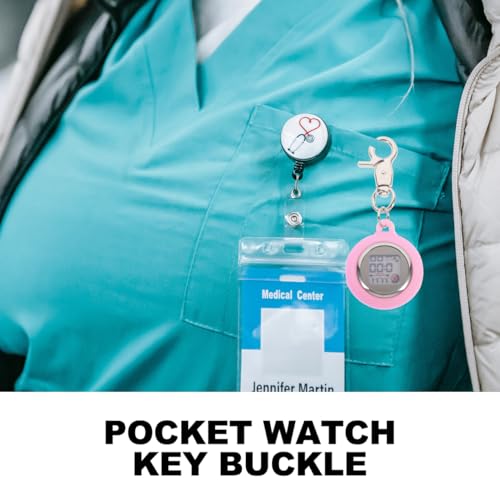 Didiseaon Electronic Nurse Table Digital Pocket Watch with Stopwatch Timer Night Light Calendar Alarm Clip Chest Watch Alloy Pink 3.74 Inch for Home Use