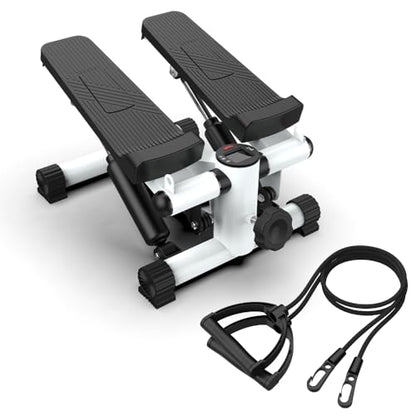 GOWE Mini Steppers for Exercise, Stair Stepper with Resistance Bands, Mini Stepper with 300LBS Loading Capacity, Hydraulic Fitness Stepper with LCD Monitor(Black+White)