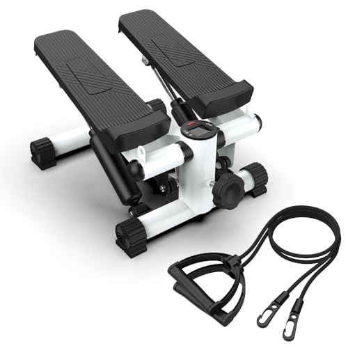 GOWE Mini Steppers for Exercise, Stair Stepper with Resistance Bands, Mini Stepper with 300LBS Loading Capacity, Hydraulic Fitness Stepper with LCD Monitor(Black+White)