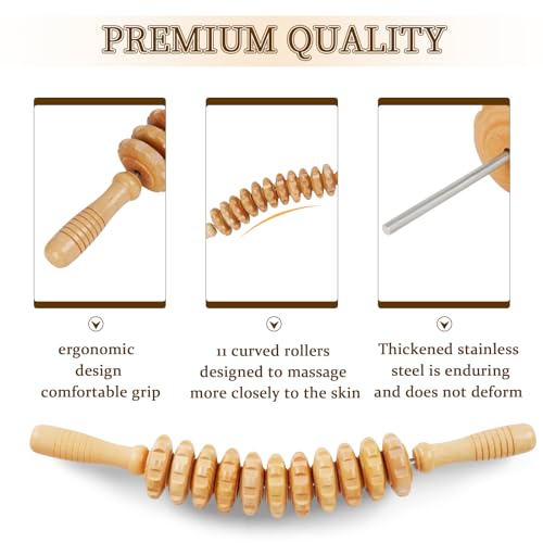 Liitrton Manual Wooden Massage Roller Stick for Muscle Relief, 11-Wheel - size: 11-Wheel