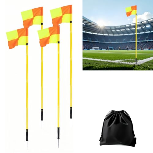 4 Set Soccer Corner Flags for Soccer Field, 5 FT Training Poles, Yellow - color: Yellow