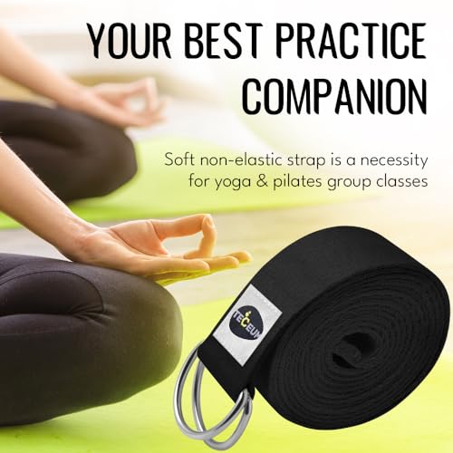 TECEUM 2 IN 1 Yoga & Mat Strap for Stretching – Cotton – 6/8/10 ft - color: Black, size: 6 ft