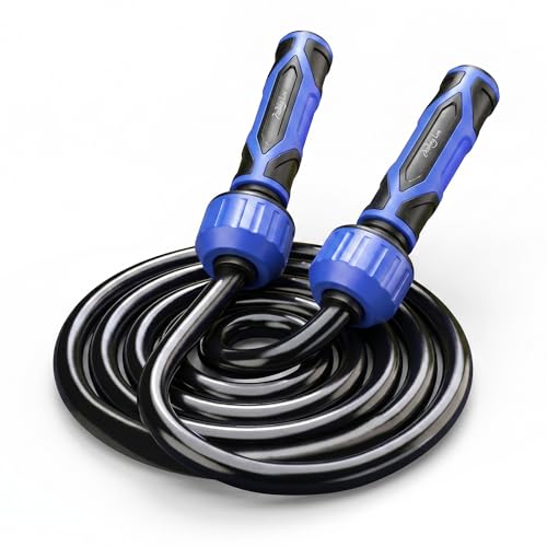 Buddy Lee Weighted Jump Rope 1.5 lbs – Heavy-Duty 10mm PVC Rope with Adjustable Length, Power Grip Handles & Carry Pouch | Jump Rope - color: Blue and Black
