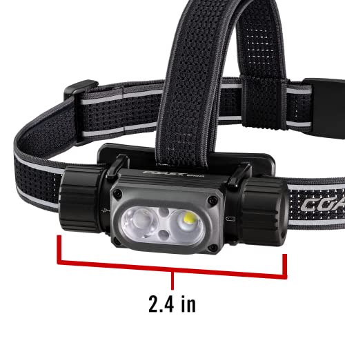 Coast WPH34R 2000 Lumen Waterproof Ultra Bright IP68 USB Rechargeable-Dual Power Headlamp, 6 Modes with Spot and Flood Beams, Black/Grey