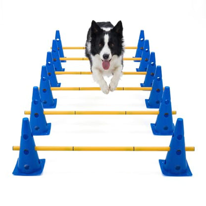 TrailBlaze Dog Agility Equipment Training Set, 12 Pack 32cm Plastic Agility Cones with 6 Adjustable Agility Jump Rods, for Puppy Medium Large Dogs Outdoor Backyard Exercise