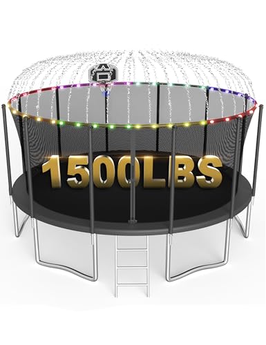 SKYUP Outdoor Tranpoline for Kids with Basketball Hoop, Light &Sprinkler - color: Black, size: 10FT