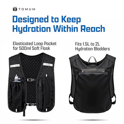 Tomum Running Vest for Women Men - Hydration Backpack Water Bottle Runner Vest for Hiking Trail Run Marathon Jogging - Lightweight Reflective Runners Vests Water Bag Back Pack with Pocket - size: 1-pack