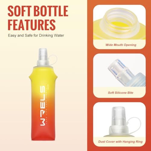 WRELS TPU Soft Flask Lightweight Portable Reusable Water Bottle,BPA Free Collapsible Flask for Hydration Pack in Running Hiking Cycling and Marathon - color: Yellow&Orange-500ml*2