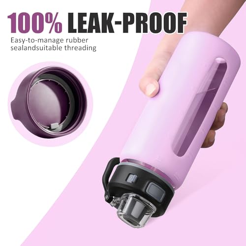 Kodrine 20oz Glass Water Bottle with Straw and 2 Lids Leakproof, Light Purple - color: Light Purple, size: 20 Ounces