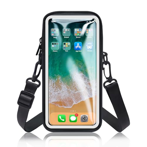 Phone Holder for Running Armband, Cell Phone Purse Small Crossbody Bags for Women Kids, Sports Arm Bag for Men iPhone,Galaxy,Smartphones Carrier Pouch Fit Workout,Exercise,Gym,Hiking,Walking - color: 12-Black with Clear Window&Crossbody Strap