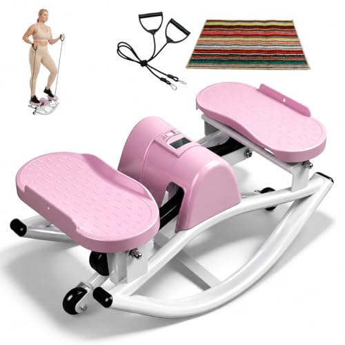 Rock Stepper for Home Workout, Side-to-Side Stepper Machine with Resistance Bands & Digital Display, Low-Impact Lateral Stepper for Full Body Exercise, Compact Quiet Cardio Equipment for Apartment/Gym - color: Pink