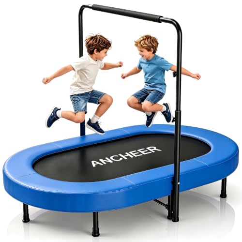 ANCHEER Trampoline for Kids, Toddler Trampoline Indoor Sports and Outdoor Games 56" Kids Rebounder 220LBS Capacity with Adjustable Safety Handrail Foldable Jumper for Boys and Girls - color: Sky Blue