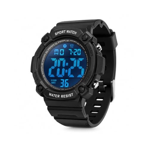 Black Digital Sports Watches for Men, Waterproof, Minimalist Large Face, Outdoor Use, LED Backlight, Stopwatch, Alarm, and Date