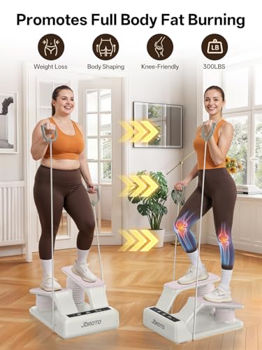 JOROTO Air Stepper Exercise Machine with LED Monitor and Resistance Bands, 300LB Capacity Stair Stepper, 5-Level Adjustable Resistance and Low-Impact Steppers for Exercise at Home, White