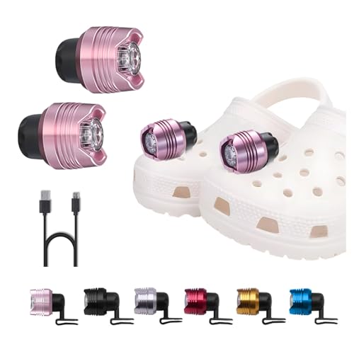 RAHAN 2Pcs Rechargeable Headlights for Clogs Shoe, LED Flashlight for Night Walking, Camping, Walking Dog, ShoeCharms for Boys and Girls - color: Pink
