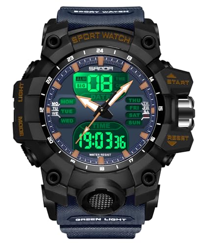 FANMIS Men's Analog Digital Sports Watch 50M LED Backlight Military Watch - color: X Black Blue
