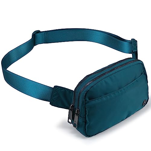 Pander Nylon Fanny Pack Belt Bag for Women with 5 Zipper Pockets - color: Teal Blue