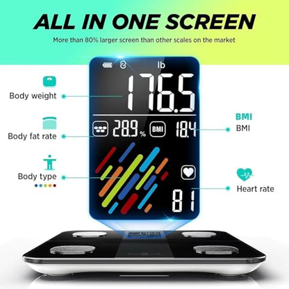 RunStar Smart Scale for Body Weight, High Accuracy Digital Bathroom Scale with Large Display for BMI Muscle Mass Heart Rate, 22 Body Composition Analyzer Sync with Fitness App, 400lb