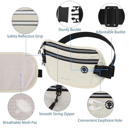 Slim Running Belt for Women Men Runners Fanny Packs With Phone Holder Hidden Pockets Exercise Waist Bag for Marathon Workout - color: Beige/T2085