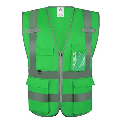Dazonity High Visibility Safety Vest with Multi Pockets and Zipper, XL,Reflective Strips, Fit for Men & Women, Work, Construction,Cycling, Runnning, Surveyor, Volunteer (Green-XL) - color: Green-xl