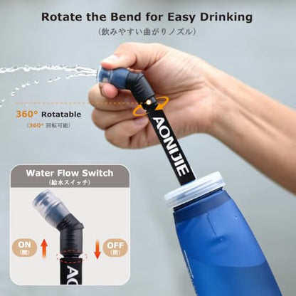 YAPJEB Soft Flask Collapsible Water Bottles, TPU Soft Water Bottle Folding Flask for Hydration Pack, BPA Free Folding Water Bottle Ideal for Cycling - color: 250ml/8.45oz - 2 Pack with Straws