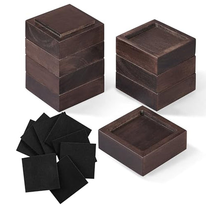 Bed Risers, Furniture Risers (Set of 8-Height 1") Can be Adjusted to 2'' 3''or 4'', Lifts Furniture Risers, Solid Natural Wood Risers, Non-Slip Recessed Hole (Square-Walnut Color) - color: Square-walnut Color