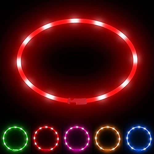 BSEEN Light Up Dog Collar, Silicone LED Dog Collar Rechargeable Cat Collar Cuttable Glowing Puppy Necklace Safety Dog Lights for Night Walking (Red) - color: Red-Standard(70cm)