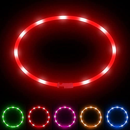 BSEEN Light Up Dog Collar, Silicone LED Dog Collar Rechargeable Cat Collar Cuttable Glowing Puppy Necklace Safety Dog Lights for Night Walking (Red) - color: Red-Standard(70cm)