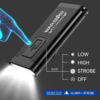 WARSTAR Keychain Flashlight with Personal Safety Alarm, 200LM Mini EDC Light, USB-C Rechargeable Emergency Siren for Women & Night Safety (2pack,Black*2) - color: 2pack,Black*2