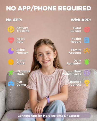Vigor 3 Kids Watch Fitness Tracker, AMOLED Screen for Boys Girls Age 5-15 - color: Lilac
