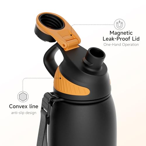 FJbottle 50oz Stainless Steel Insulated Water Bottle No Straw Spout Lid - color: Classic Black, size: 50 Ounces
