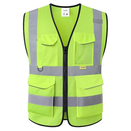 Reflective Safety Vest for Men Women with Pockets,Meets ANSI/ISEA - color: Yellow, size: Medium