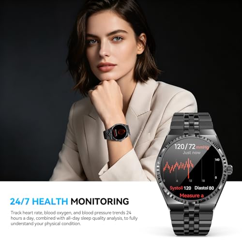 Luxury Smart Watch for Men, Bluetooth Calls, Activity Tracker, Android iOS - color: Black