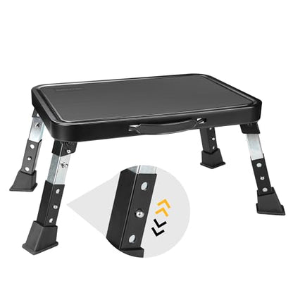 BONTEC Folding Step Stool, 3-Level Adjustable Metal Step Stool, 330lbs - color: Black