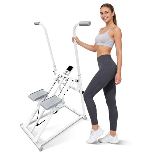 Foldable Stair Stepper Machine with Handles - Adjustable Stepper for Home Cardio, Low Impact Workout Equipment for Legs, Glutes & Weight Loss - Compact Stepping Machine, Easy Assembly White