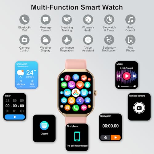 Jugeman Smart Watch for Women, 1.96" HD Smartwatch (Answer/Make Call) Pink - color: shocking pink
