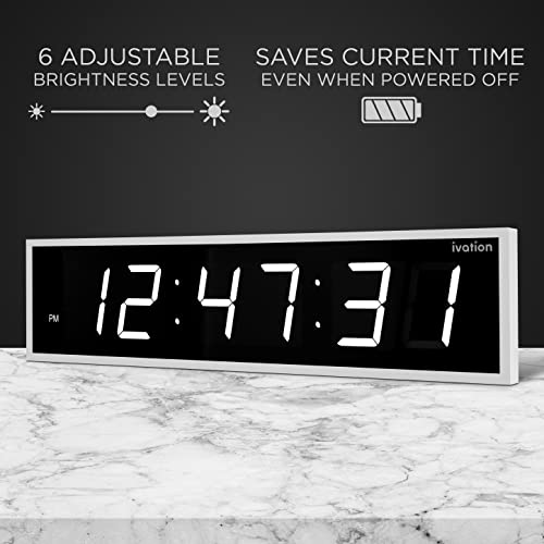 Ivation Oversized Digital Wall Clock with Large LED Display & Timer, 24" - color: White, size: 24" Inch