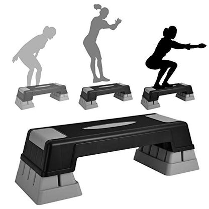 GYMAX Exercise Step Platform, 5”-7”-9” Height Adjustable Stepper - color: Grey